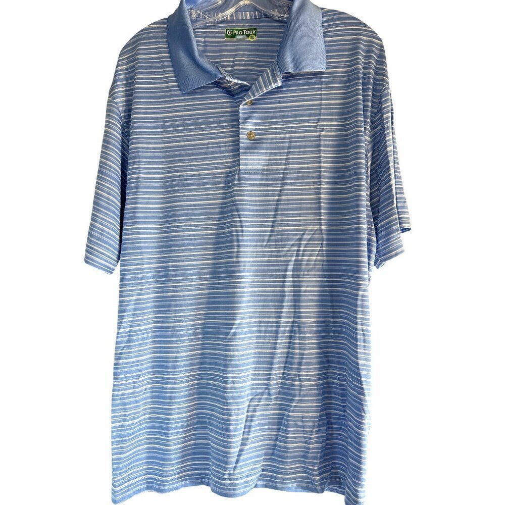Pro Tour Mens Golf /Polo Shirt Shirt Blue/White Striped Size XL